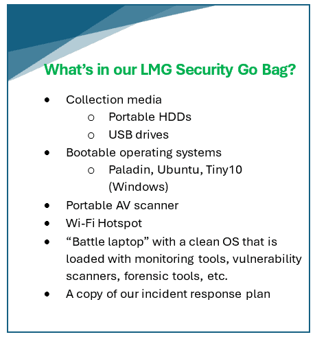 LMG Security IR Go Bag Contents